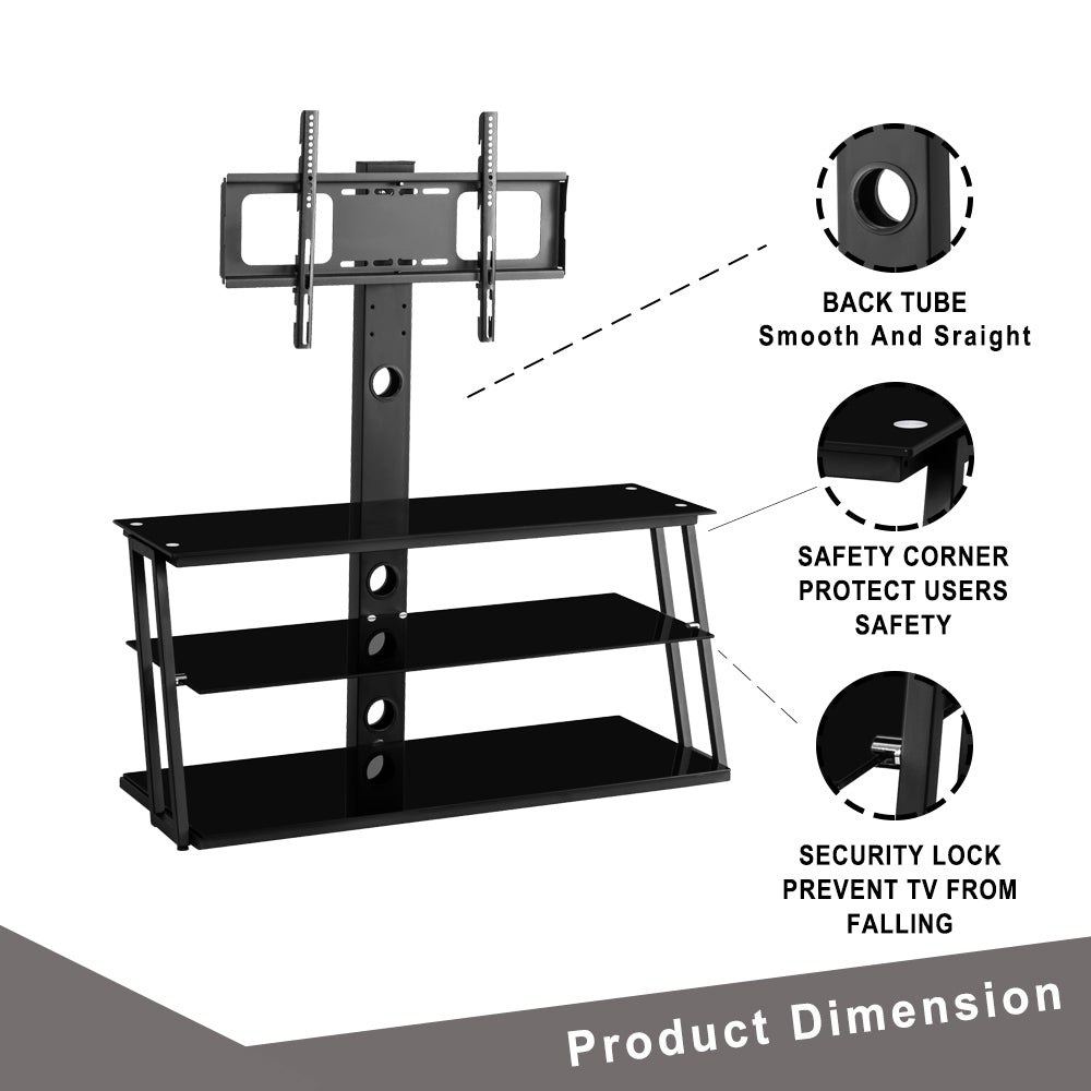 HAOYYE Black Multi-Function Angle And Height Adjustable Tempered Glass TV Stand Sturdy Space-Saving Heavy Duty Modern Design Easy Assembly Durable Stylish Home Furniture Versatile