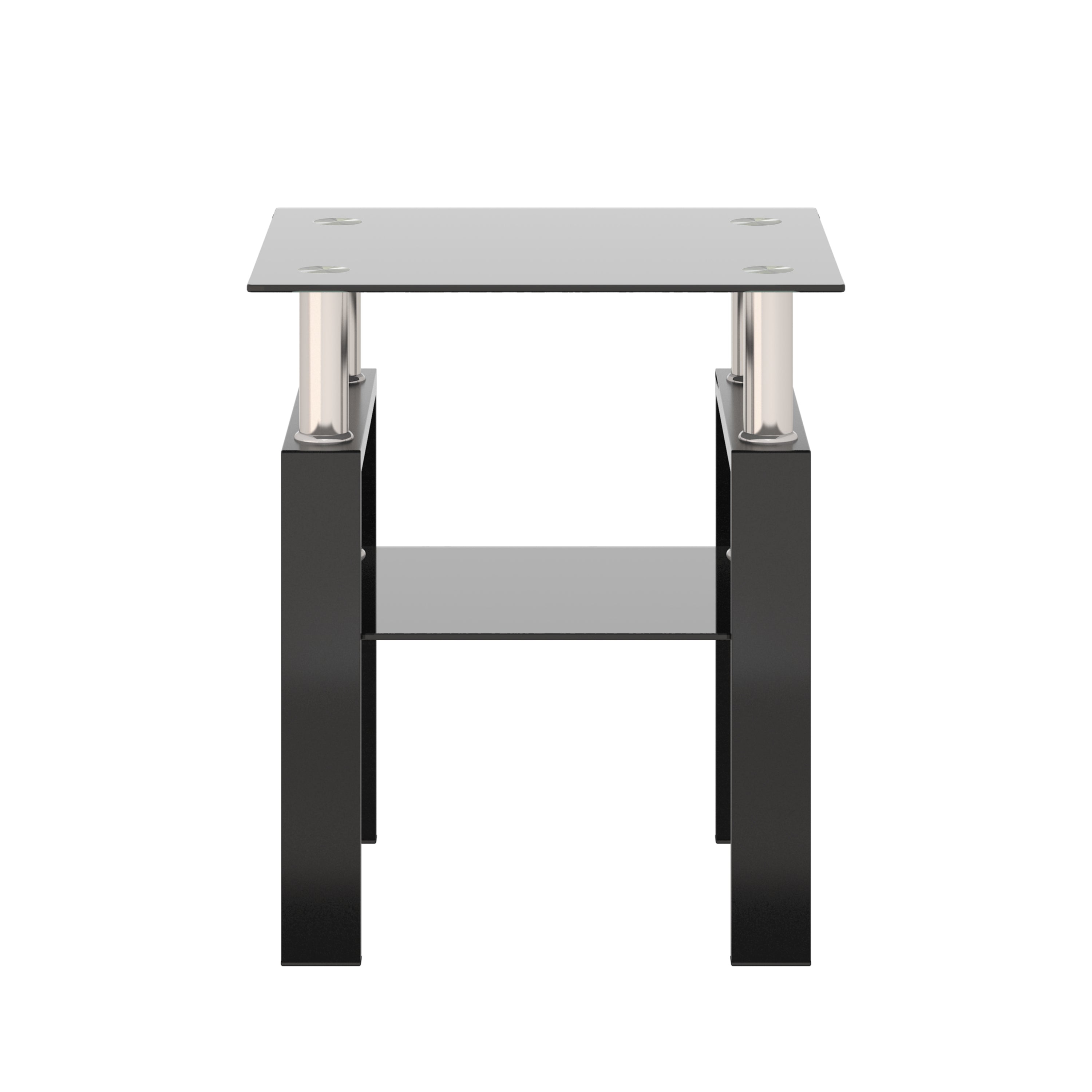 Elegant Black Tempered Glass Table With Metal Legs For Sophisticated Home Decor Featuring A Chic Dual Layer Design With Durable Glass Top And Bottom Offering High Load Capacity And Versatile Use For Living Rooms And Bedrooms With Easy Assembly