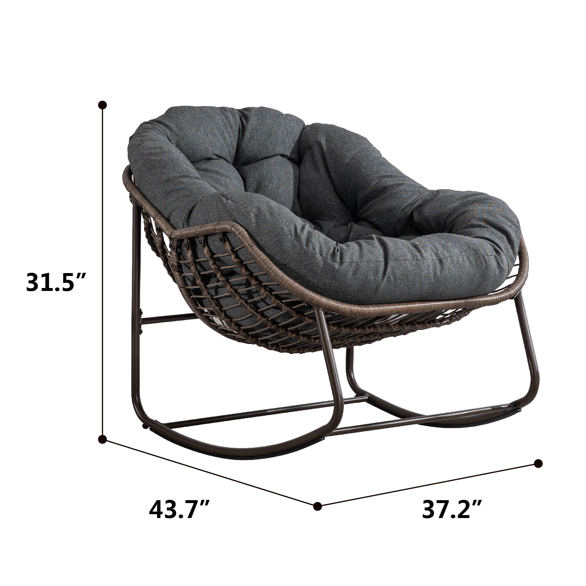 HAOYYE Outdoor Rattan Rocking Chair,Padded Cushion Rocker Recliner Chair Outdoor for Front Porch, Living Room, Patio, Garden, Grey Sturdy Space-Saving Heavy Duty Modern Design Adults Dorm Room