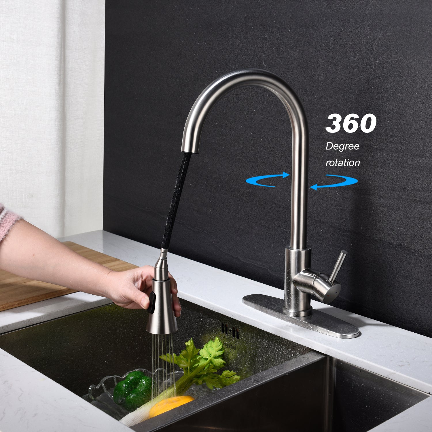 HAOYYE Kitchen Faucet with Pull Out Spraye Sturdy Space-Saving Heavy Duty Modern Design Adults Dorm Room Easy Assembly Bedroom Furniture