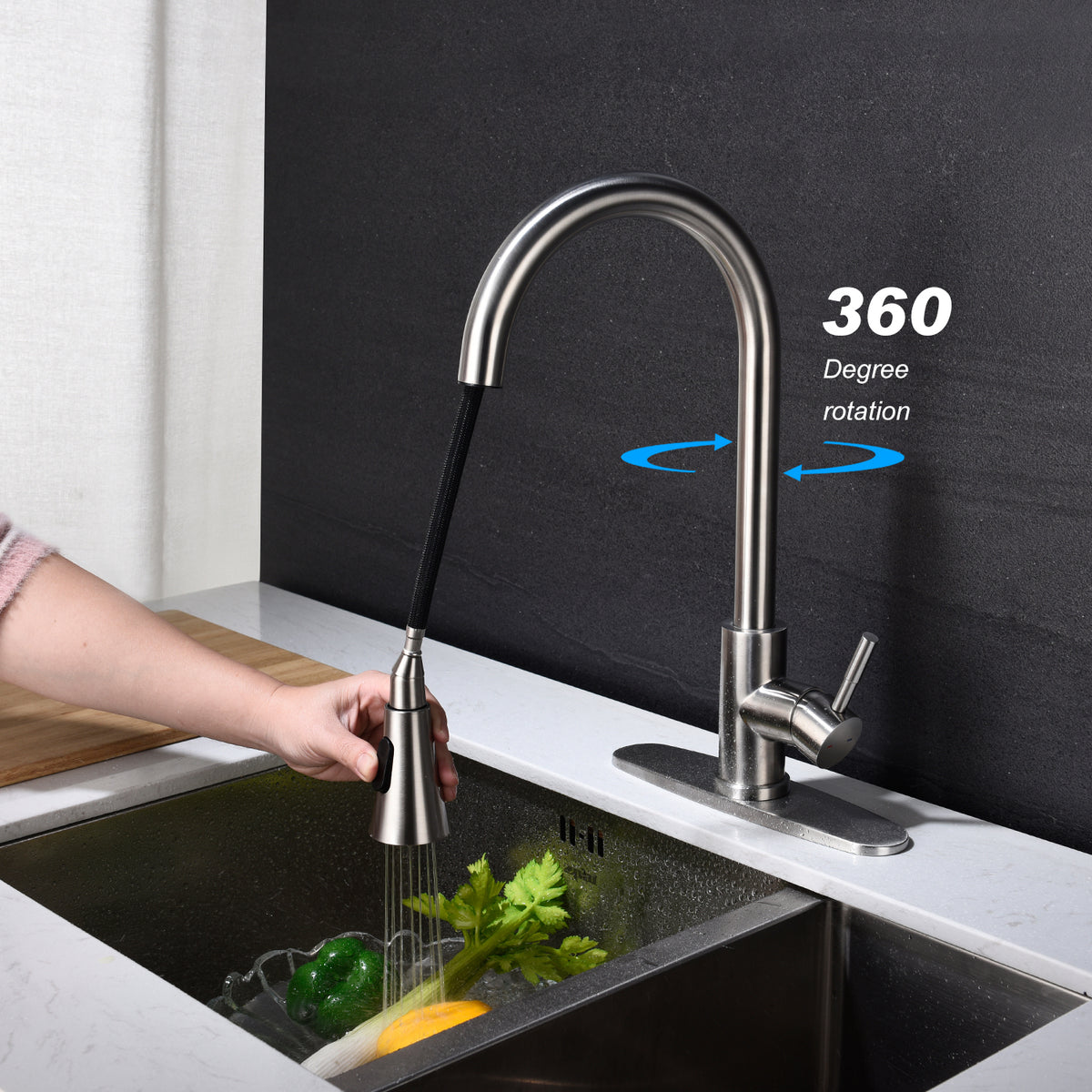 HAOYYE Kitchen Faucet with Pull Out Spraye Sturdy Space-Saving Heavy Duty Modern Design Adults Dorm Room Easy Assembly Bedroom Furniture