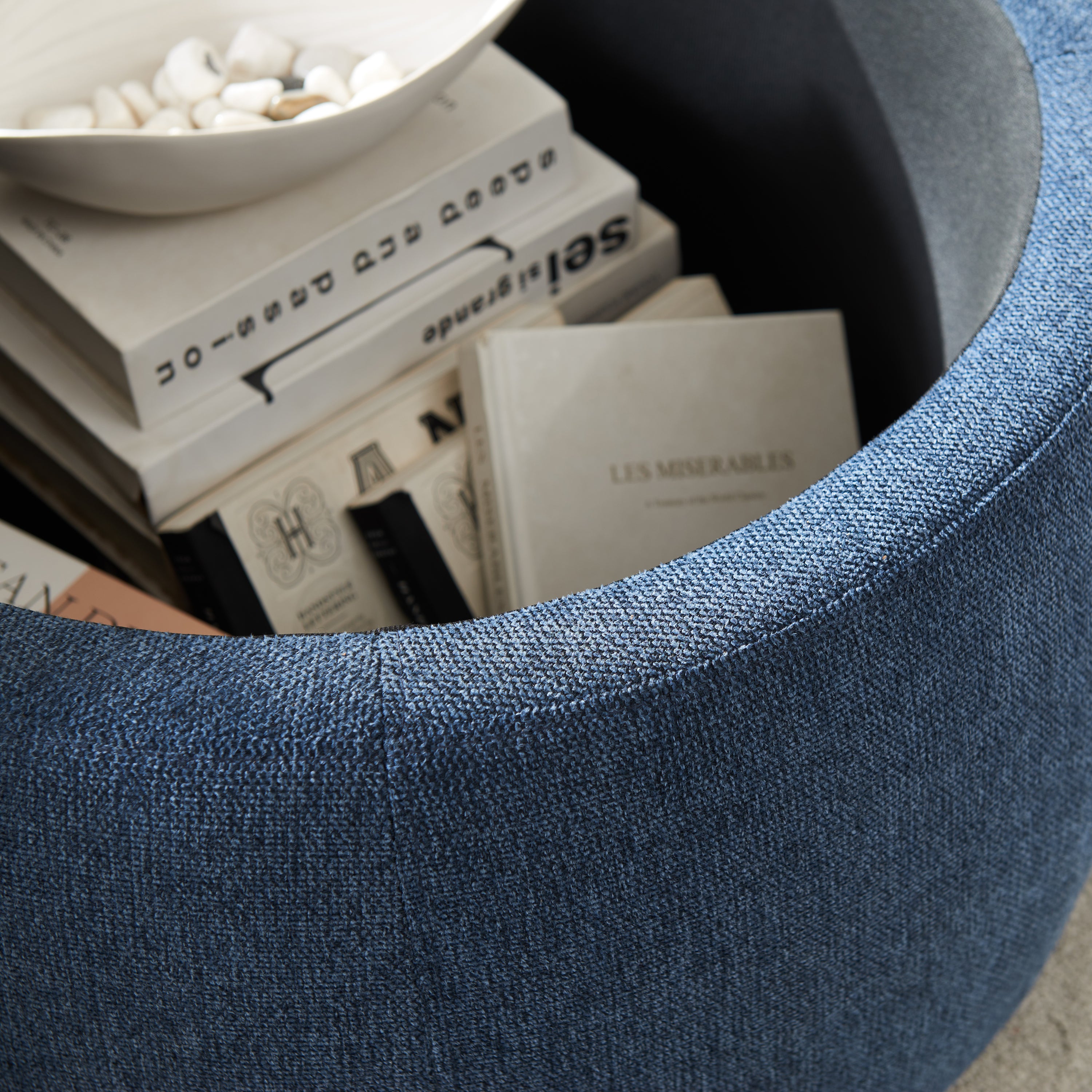 HAOYYE Round Storage Ottoman, 2 in 1 Function, Work as End table and Ottoman, Navy Sturdy Space-Saving Heavy Duty Modern Design Easy Assembly Durable Stylish Home Furniture Versatile