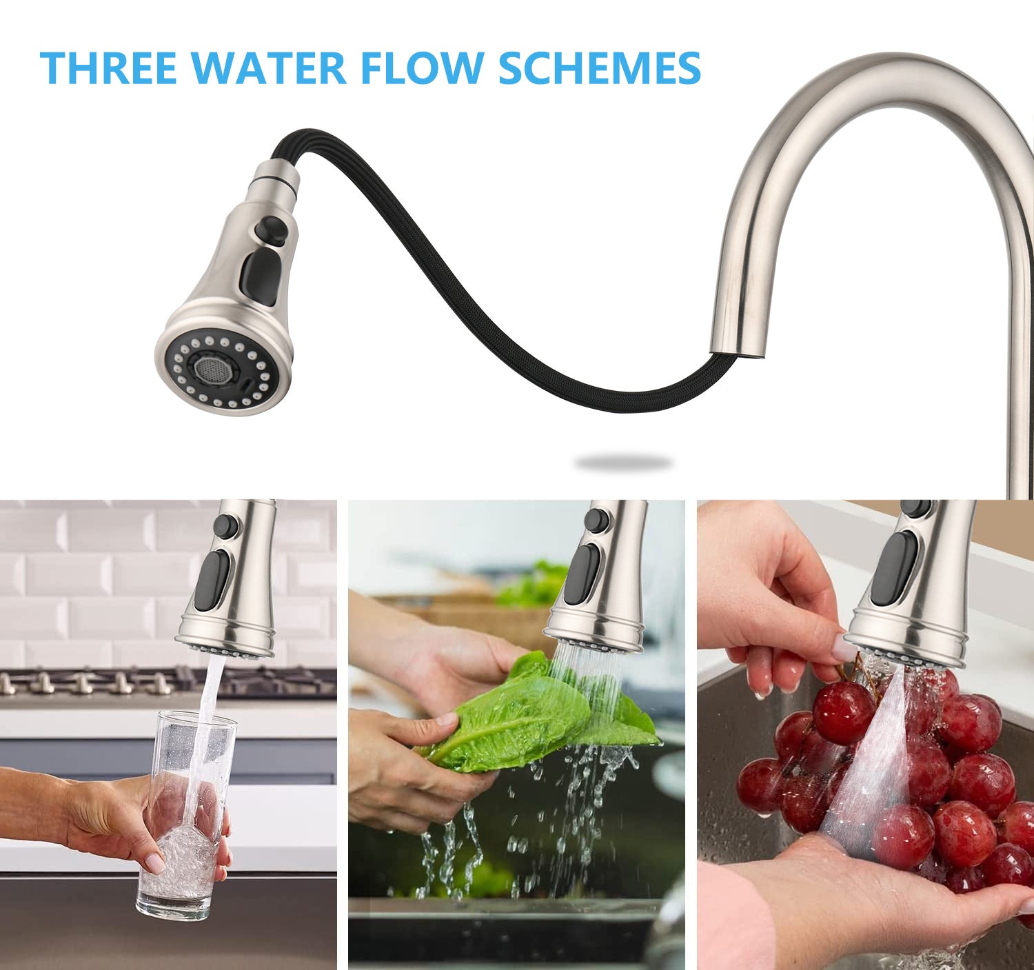 HAOYYE Double Handle Bridge Kitchen Faucet With Pull-Down Spray Head Sturdy Space-Saving Heavy Duty Modern Design Adults Dorm Room Easy Assembly Bedroom Furniture