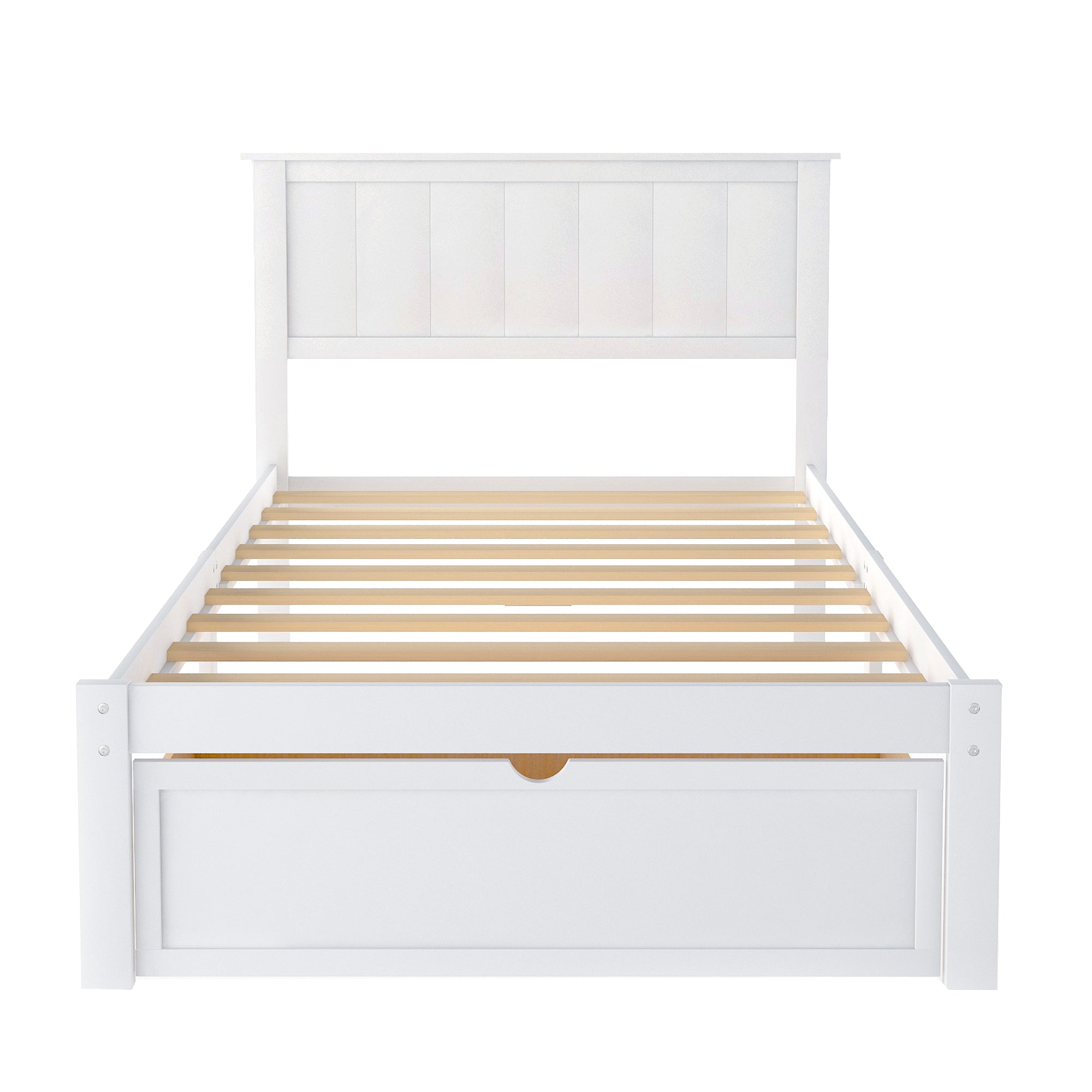 HAOYYE Modern Twin Platform Bed with Under-bed Drawer, White Sturdy Space-Saving Heavy Duty Design, Easy Assembly Bedroom Furniture for Dorms and Adults