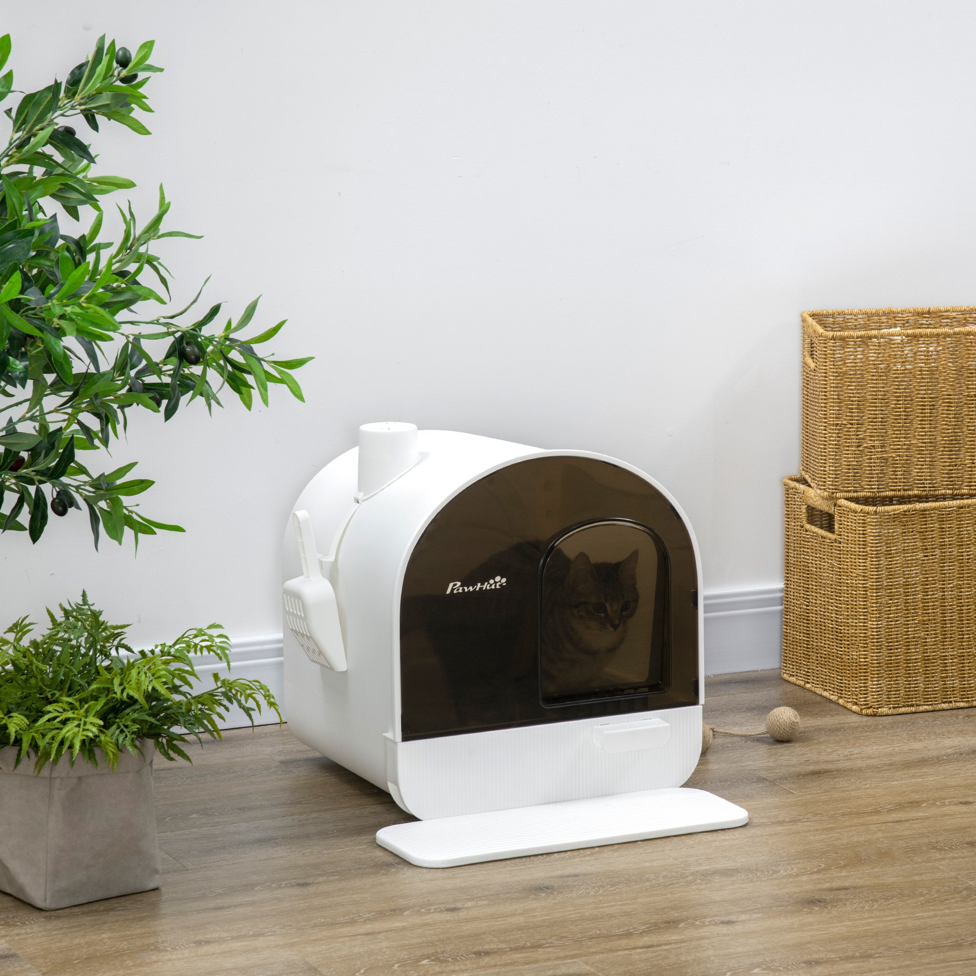 Haoyye Covered Cat Litter Box with Lid and Tray, Enclosed Hooded Litter Box for Indoor Cats, Includes Scoop, Filter, and Anti-Tracking Mat, Space-Saving and Easy to Clean Design, Suitable for Small Cats or Kittens, Modern Durable Plastic Structure