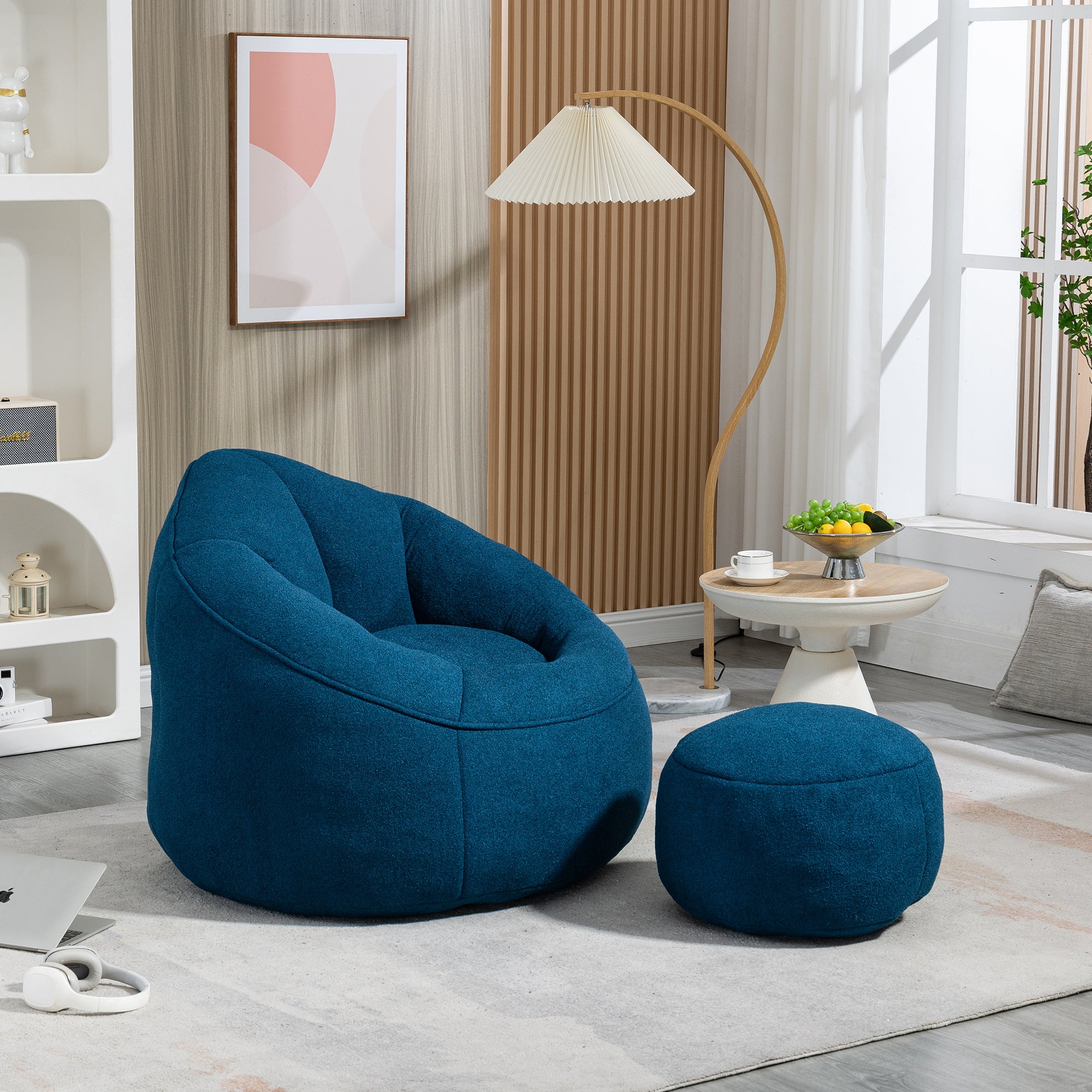 HAOYYE Bedding Bean Bag Sofa Chair High Pressure Foam Bean Bag Chair Adult Material with Padded Foam Padding Compressed Bean Bag With Footrest Sturdy Space-Saving Heavy Duty Modern Design Adults