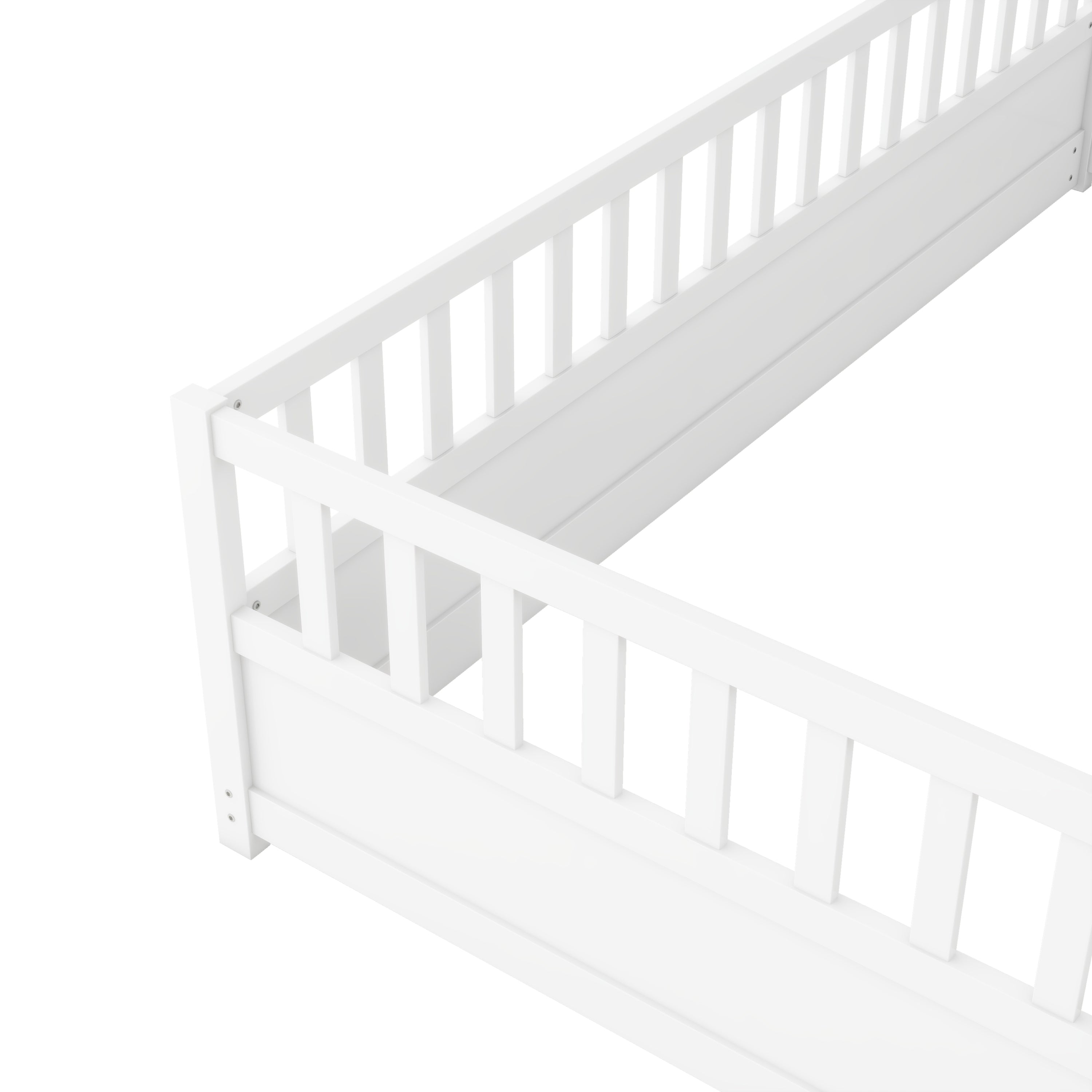 HAOYYE Twin Size Floor bed, integral construction with super high security barrier, door, 's floor bed frame, Montessori wooden 's floor bed, white Sturdy Space-Saving Heavy Duty Adults