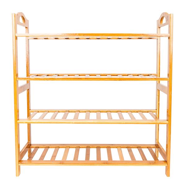 HAOYYE 4-Tier Bamboo Shoe Rack with 12 Slats, Natural Wood Color Storage Organizer for Entryway Hallway Closet, Space-Saving Freestanding Shelf for Shoes, Plants, or Accessories, Easy to Assemble