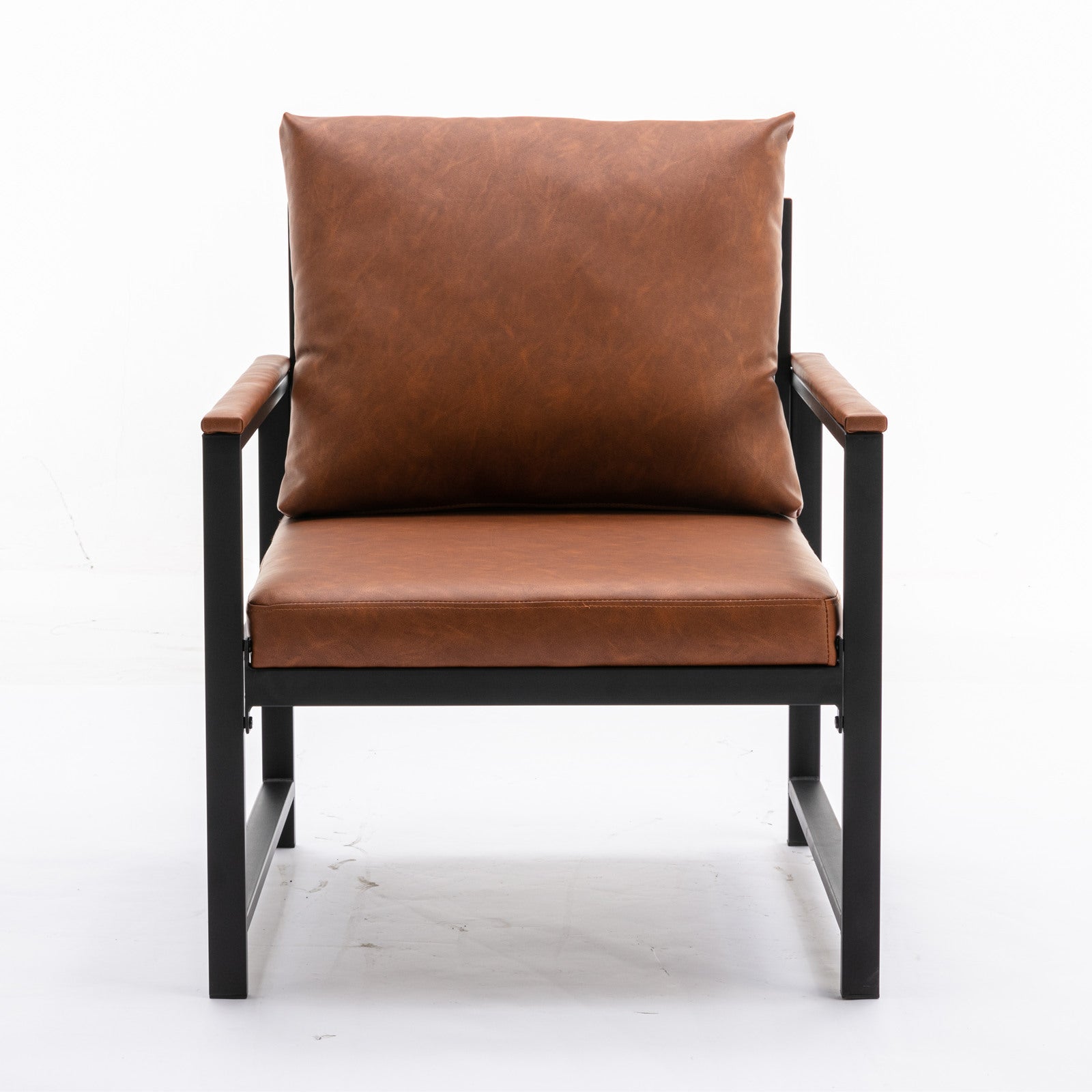 HAOYYE Modern Faux Leather Accent Chair with Black Powder-Coated Metal Frame, Orange Single Sofa for Living Room Bedroom, Sturdy Space-Saving Heavy Duty Modern Design for Adults Dorm Room