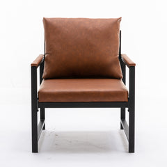HAOYYE Modern Faux Leather Accent Chair with Black Powder-Coated Metal Frame, Orange Single Sofa for Living Room Bedroom, Sturdy Space-Saving Heavy Duty Modern Design for Adults Dorm Room