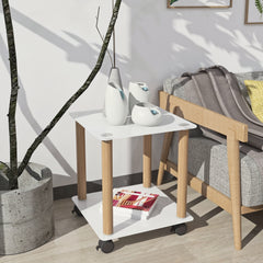 HAOYYE One Piece White And Oak Side Table with Two Tier Storage Shelf for Adults Dorm Room and Living Spaces Perfect as Nightstand, End Table or Sofa Table Featuring Heavy Duty Construction, Space Saving Functionality and Easy Assembly