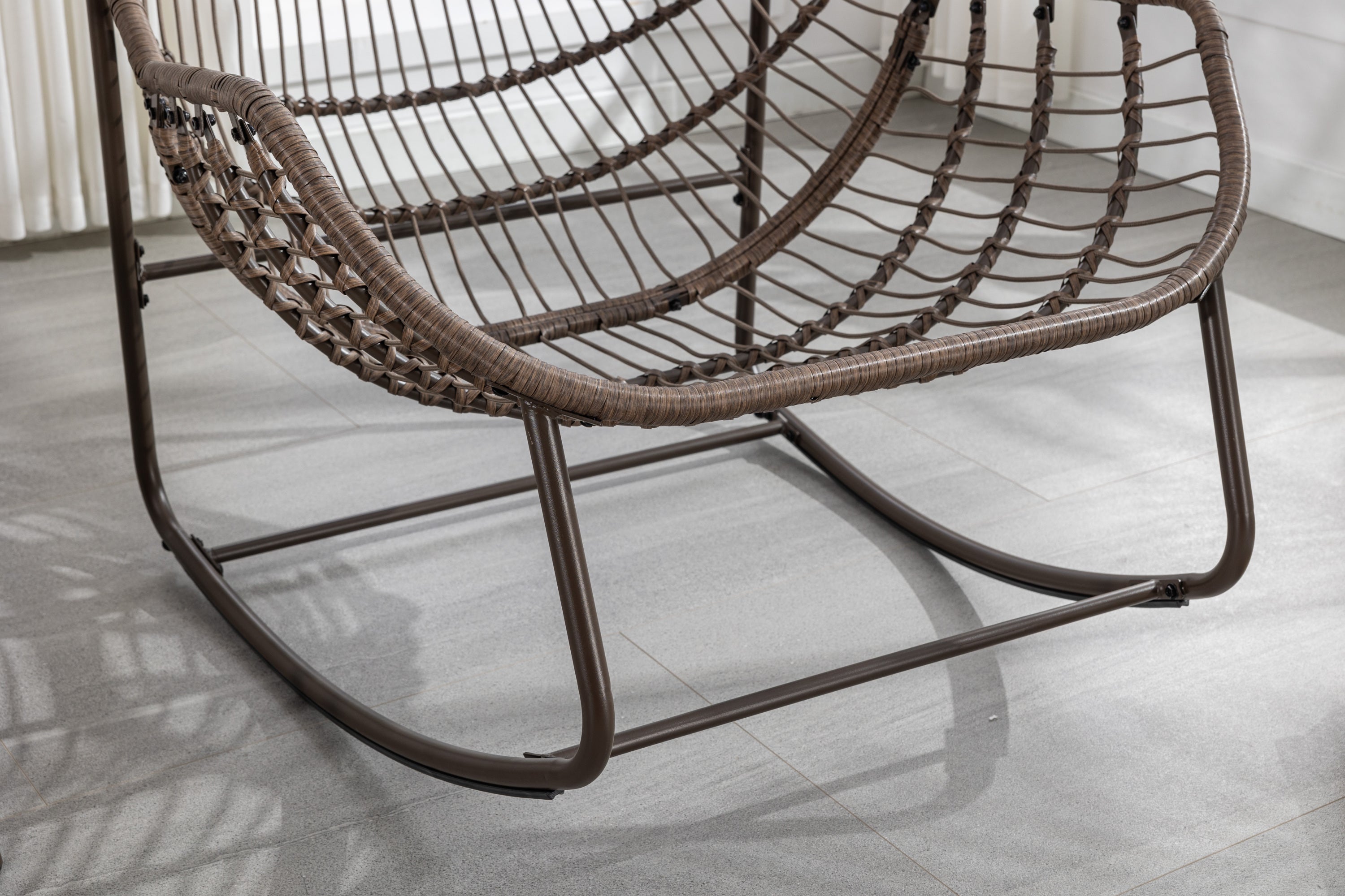 HAOYYE Outdoor Rattan Rocking Chair,Padded Cushion Rocker Recliner Chair Outdoor for Front Porch, Living Room, Patio, Garden, Grey Sturdy Space-Saving Heavy Duty Modern Design Adults Dorm Room