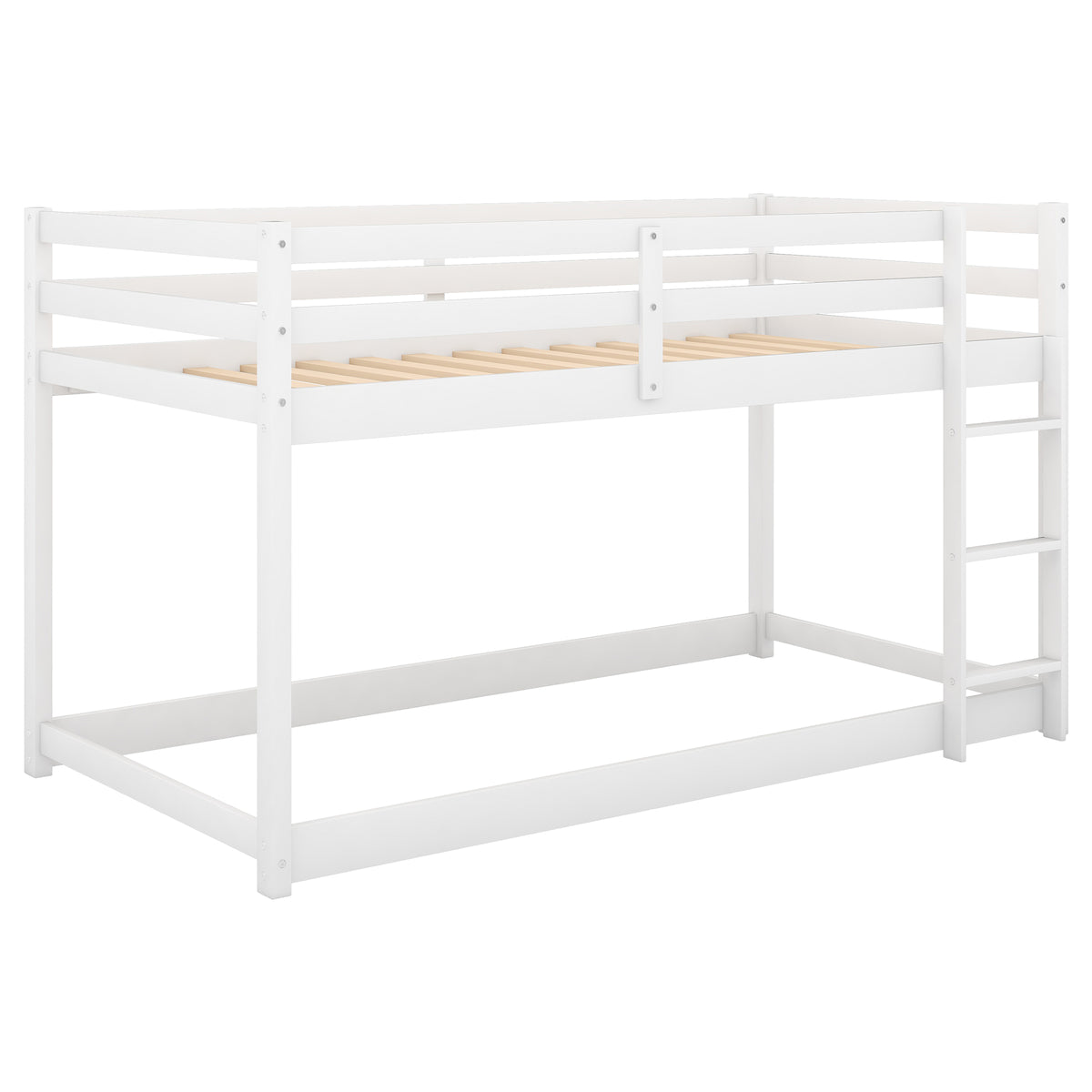 HAOYYE Twin over Twin Floor Bunk Bed with Ladder , White(Old SKU:WF281727AAK/WF286602AAK) Sturdy Space-Saving Heavy Duty Modern Design Adults Dorm Room Easy Assembly Bedroom Furniture
