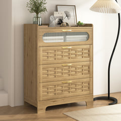 HAOYYE 4-Drawer Wood Dresser, Large Modern Storage Organizer With Wide Drawers, Double Chest Of Drawers For Bedroom, Living Room, Or Hallway, Sturdy And Space-Saving Design