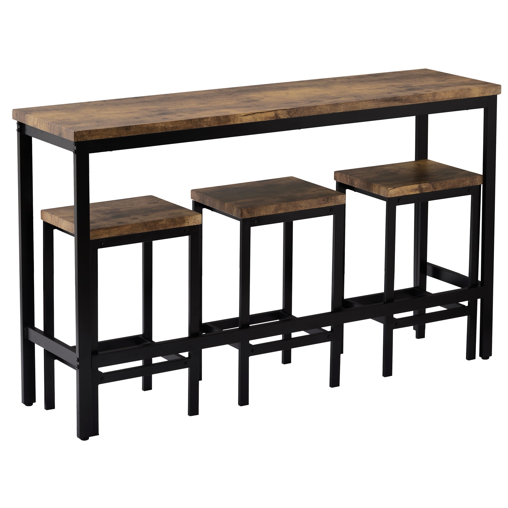 HAOYYE Counter Height Extra Long Dining Table Set with 3 Stools Pub Kitchen Set Side Table with Footrest,Brown Sturdy Space-Saving Heavy Duty Modern Design Adults Dorm Room Easy Assembly