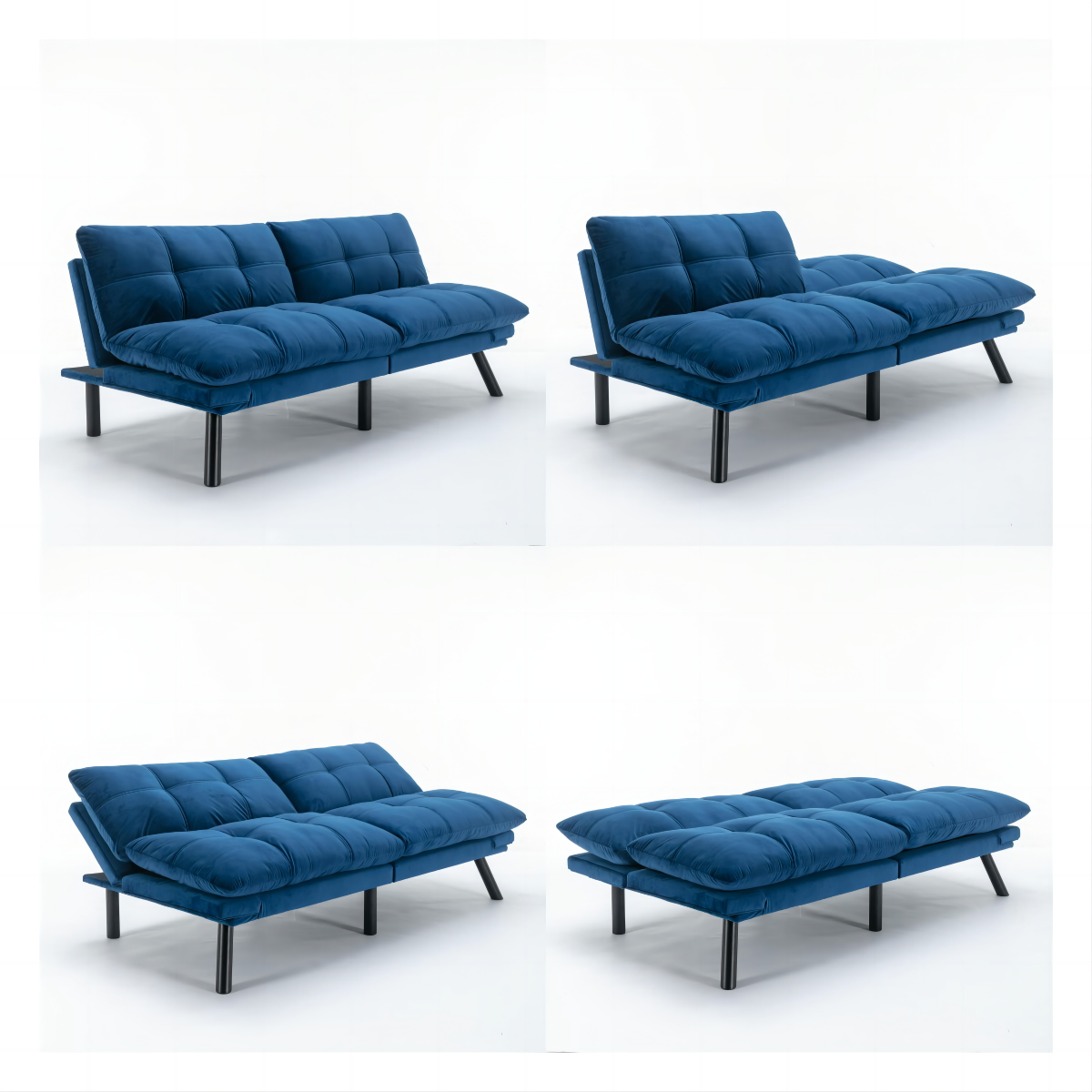 HAOYYE Navy Blue Convertible Folding Modern Sofa Bed Sturdy Space-Saving Heavy Duty Modern Design for Adults Dorm Room Easy Assembly Bedroom Furniture