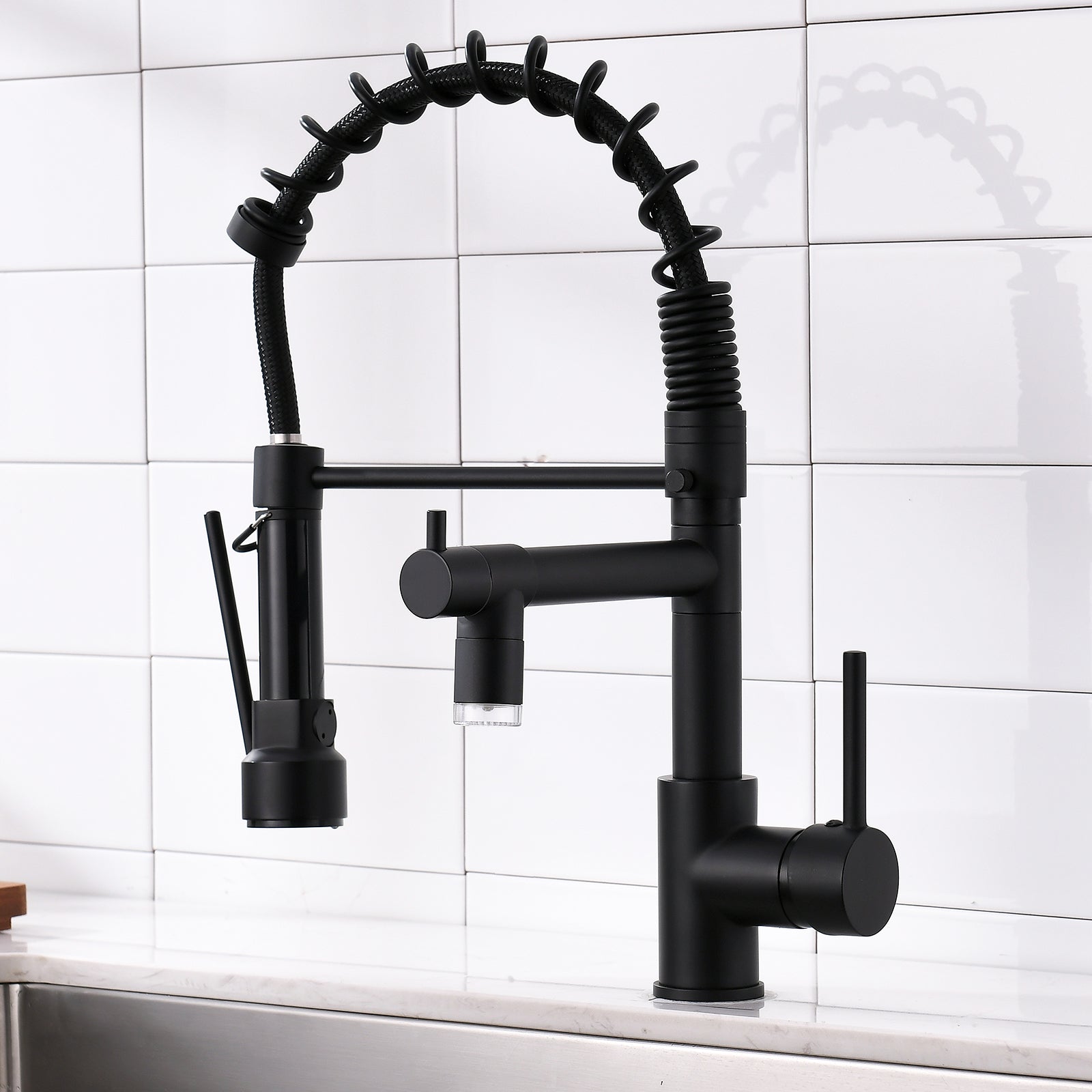 HAOYYE LED Commercial Kitchen Faucet with Pull Down Sprayer, Single Handle Single Lever Kitchen Sink Faucet Sturdy Space-Saving Heavy Duty Modern Design Adults Dorm Room Easy Assembly Bedroom Furniture