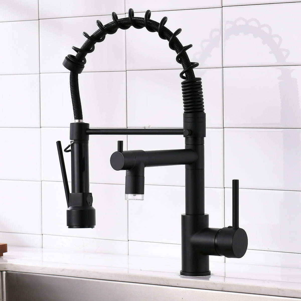 HAOYYE LED Commercial Kitchen Faucet with Pull Down Sprayer, Single Handle Single Lever Kitchen Sink Faucet Sturdy Space-Saving Heavy Duty Modern Design Adults Dorm Room Easy Assembly Bedroom Furniture