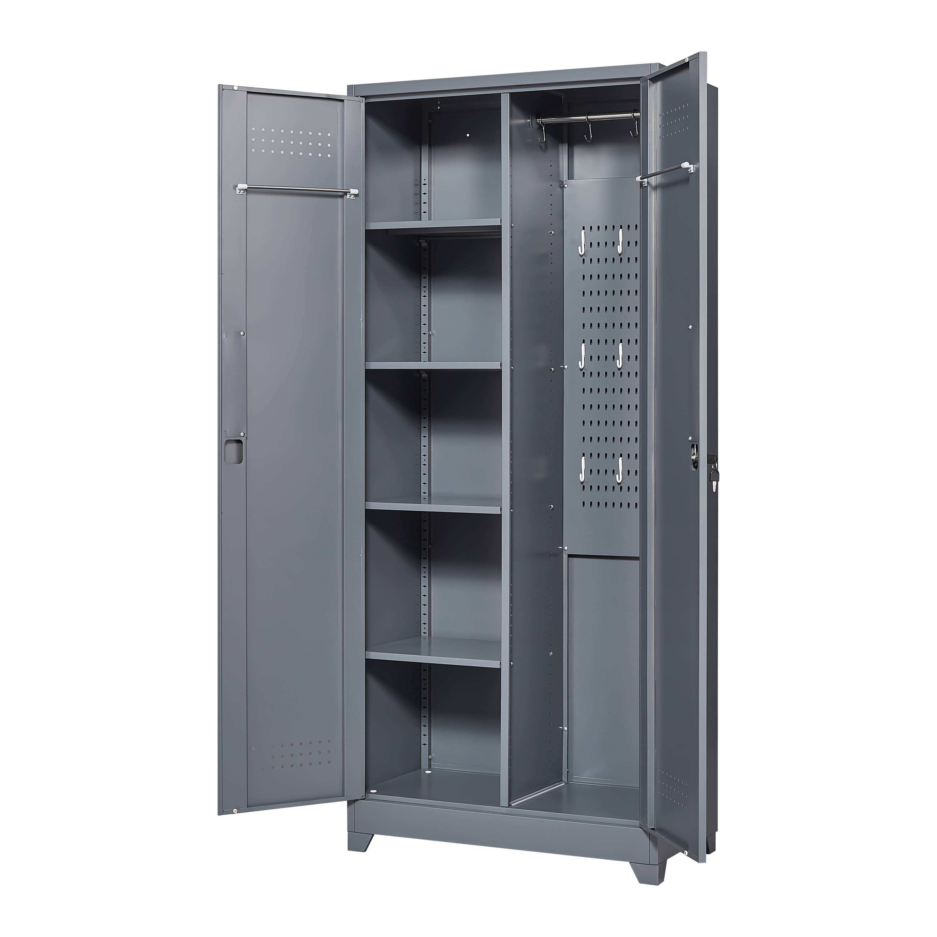 HAOYYE Metal Storage Cabinets, Cleaning Tool Cabinet with Locking Door, Tall Broom Tool Organizer and Storage, Large Storage Cabinet for Kitchen, Pantry, Office, Shop Sturdy Space-Saving Heavy Duty Durable