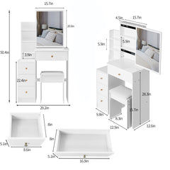 HAOYYE Compact Left-Side Bedside Vanity Table With Sliding Mirror, Cushioned Stool, Multi-Layer High-Capacity Storage, Modern Dresser for Small Spaces, EPA, GCC, UL Certified