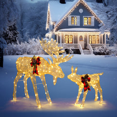 HAOYYE Golden Moose Family Christmas Decoration with 200 LED Lights Durable Leather String Light Design Warm Glow for Indoor Outdoor Holiday Yard Garden Party Wedding Décor