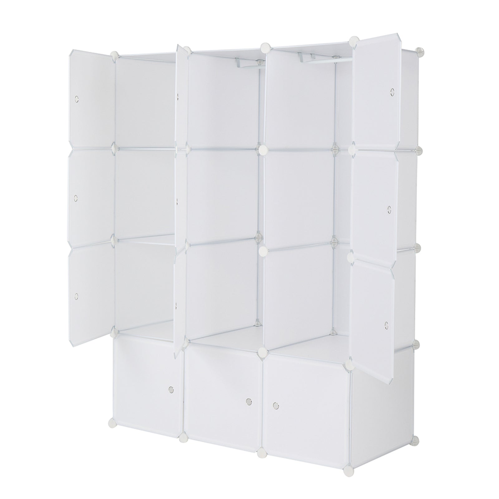 HAOYYE 12 Cube Modular Closet Organizer with Hanging Rod, Stackable Plastic Storage Shelves, Customizable DIY Wardrobe Cabinet for Bedroom Entryway Office