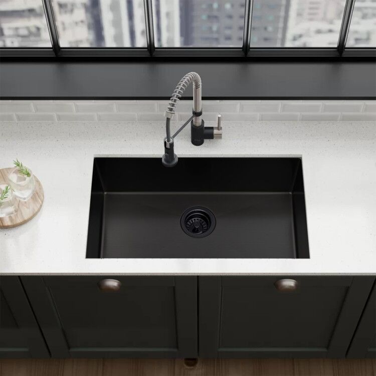 HAOYYE 32x19 inch Undermount Kitchen Sink 16 Gauge Stainless Steel Single Bowl Kitchen Sink Gunmetal Black Sturdy Space-Saving Heavy Duty Modern Design Adults Dorm Room Easy Assembly Bedroom Furniture
