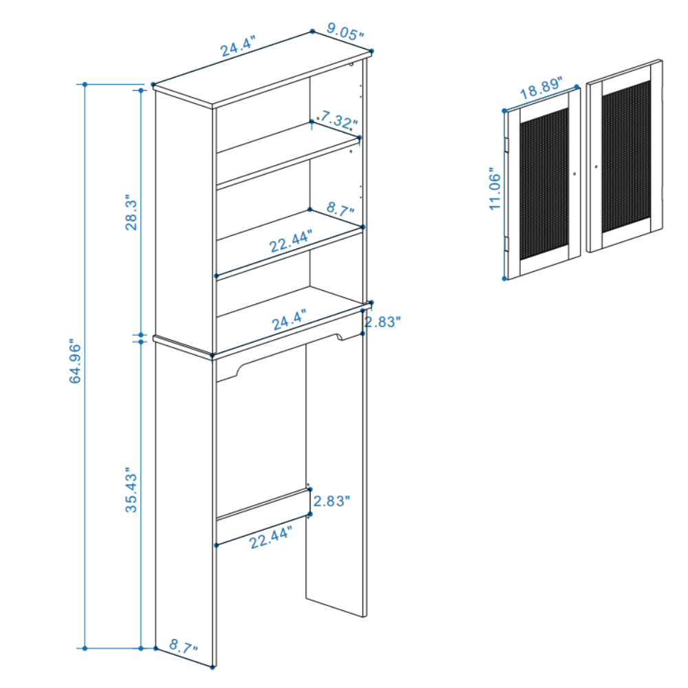 HAOYYE Over The Toilet Storage Cabinet With Adjustable Shelves And Open Storage Shelf, Bathroom Organizer With Two Rattan Doors, Natural Wood Finish, Space-Saving Bathroom Storage Solution For Towels, Toiletries, And More