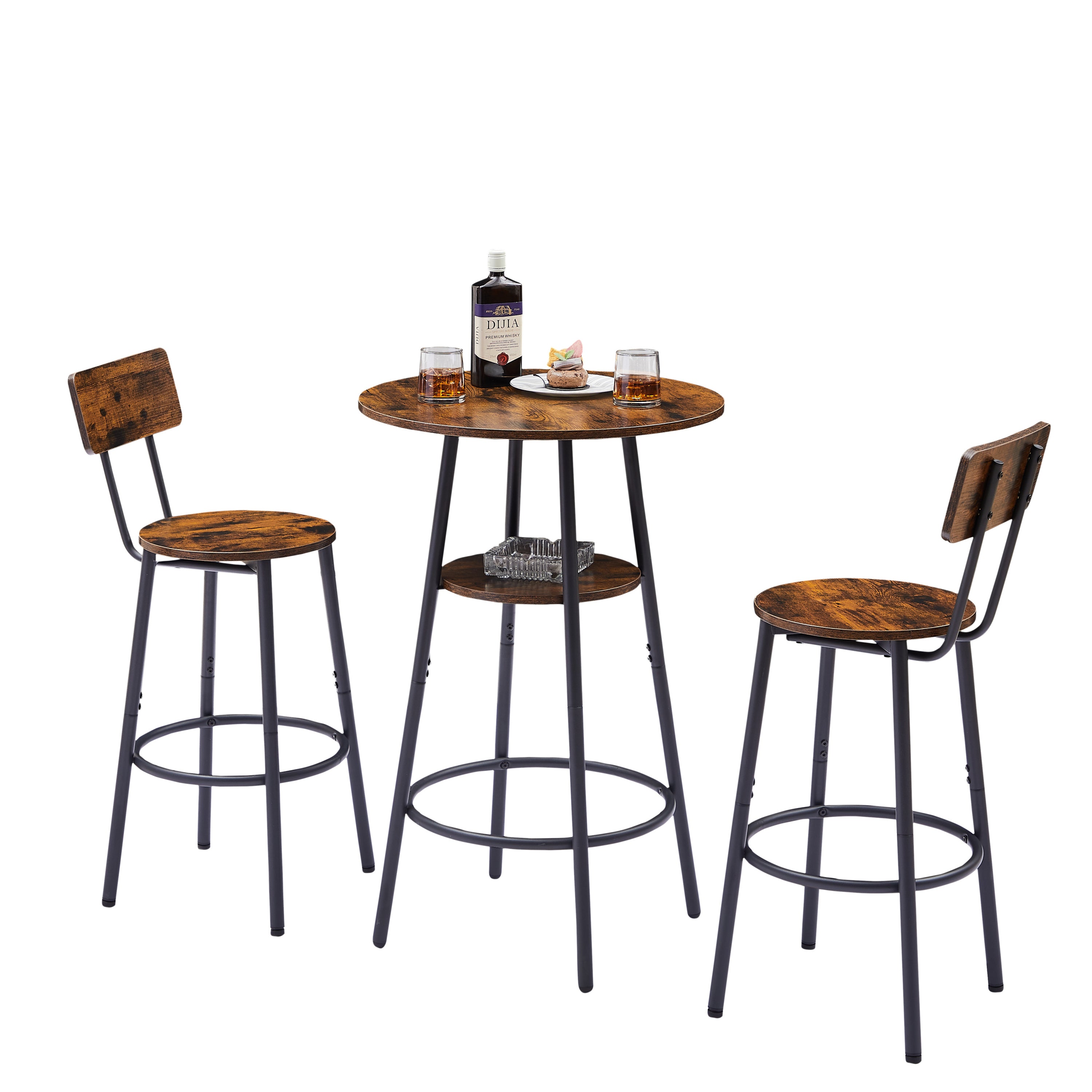 HAOYYE Round Bar Stool Set with Shelves, Stool with Backrest Sturdy Space-Saving Heavy Duty Design, Easy Assembly for Dorm Rooms, Bedrooms, and Modern Living Spaces