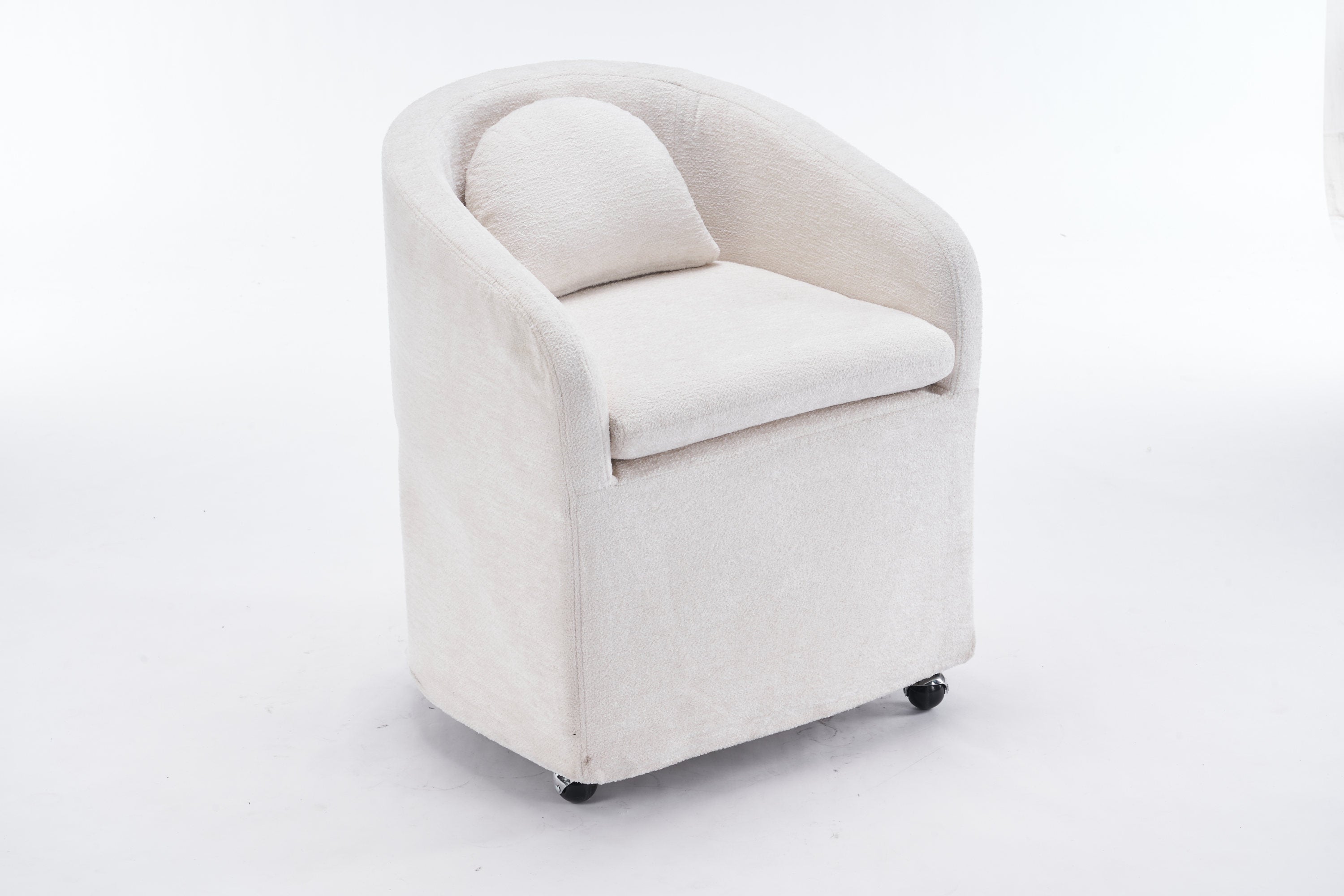 HAOYYE 059-Set of 1 Chenille Fabric Dining Armchair With Back Cushion and Universal Wheels,Beige Sturdy Space-Saving Heavy Duty Modern Design Adults Dorm Room Easy Assembly Bedroom Furniture