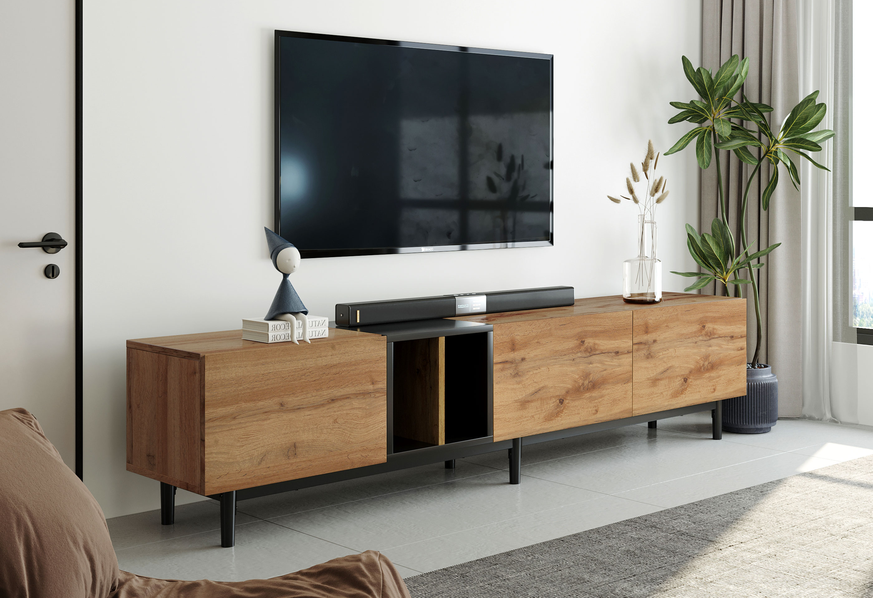 HAOYYE Modern TV Stand for 80'' TV with 3 Doors, Media Console Table, Entertainment Center with Large Storage Cabinet for Living Room, Bedroom Sturdy Space-Saving Heavy Duty Modern Design Adults