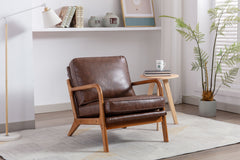 HAOYYE Mid Century Modern Accent Chair, Comfy Fabric Living Room Chairs with Solid Wood Frame, Lounge Reading Armchair, Easy Assembly (Brown PU) Sturdy Space-Saving Heavy Duty Modern Design