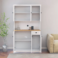 HAOYYE Freestanding Living Room Storage Cabinet with Microwave Countertop, Adjustable Shelves, 6 Doors & 1 Drawer, White, Space-Saving Modern Design, Sturdy Heavy Duty Construction, Stylish Home Furniture