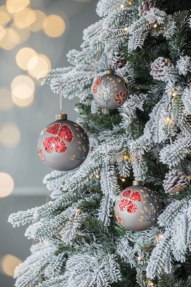 HAOYYE D3.9" Christmas Ball Ornaments, Glass Decorative Hanging Ball Christmas Tree Ornaments for Holiday Party Decorations, Set of 6 Sturdy Space-Saving Heavy Duty Modern Design Adults Dorm Room