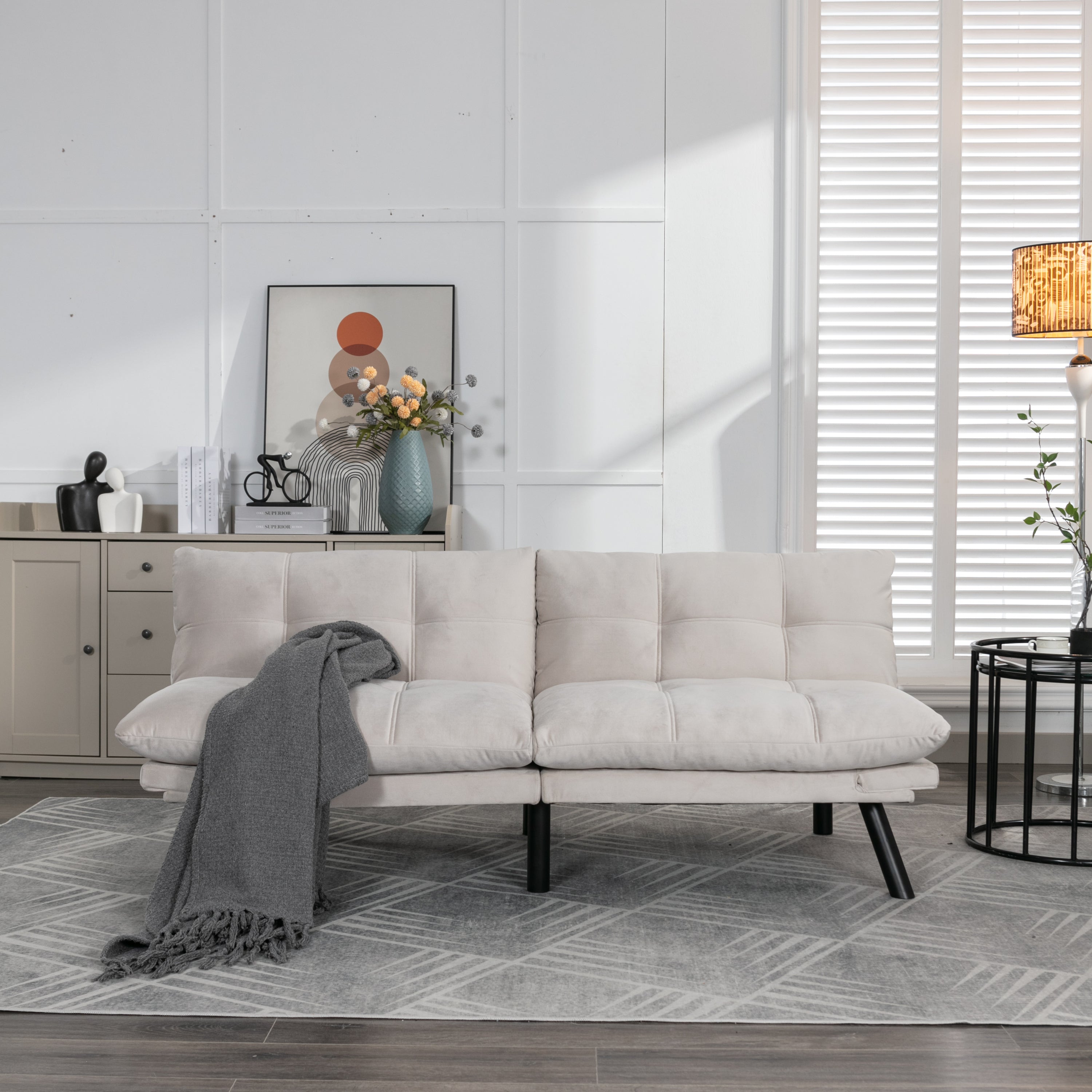 HAOYYE Cream Convertible Folding Modern sofa Bed Sturdy Space-Saving Heavy Duty Modern Design Adults Dorm Room Easy Assembly Bedroom Furniture