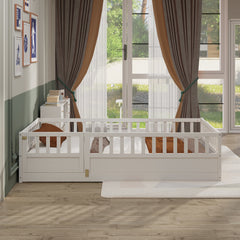 HAOYYE Twin Size Floor bed, integral construction with super high security barrier, door, 's floor bed frame, Montessori wooden 's floor bed, white Sturdy Space-Saving Heavy Duty Adults