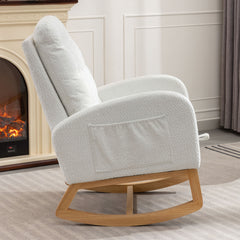 HAOYYE Accent Rocking Chair with Footrest High Back Rubber Wood Rocking Legs Bedroom Living Space 26.77D X 38.36W X 39.76H Inch Sturdy Space-Saving Heavy Duty Modern Design Adults Dorm Room