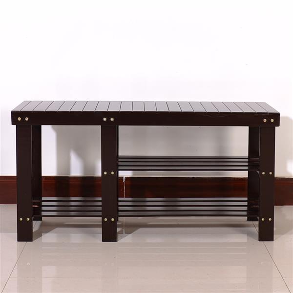 HAOYYE 90cm Strip Type Bamboo Stool Shoe Rack with Boots Compartment Coffee Sturdy Design Durable Multifunctional Modern Home Organizer Storage Solution Practical Stylish Space-Saving Organizer for Live