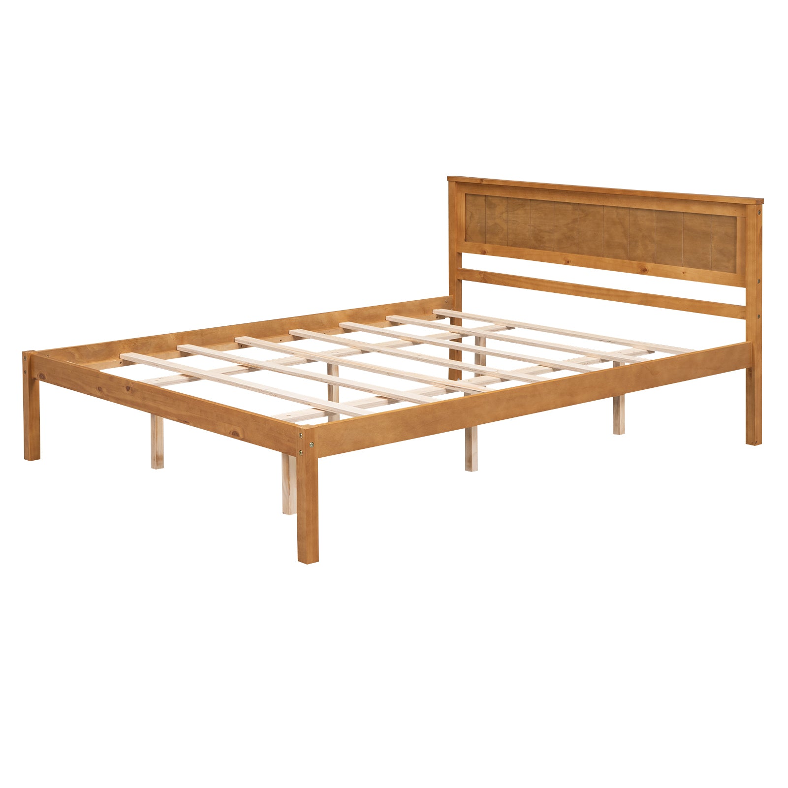 HAOYYE Platform Bed Frame with Headboard, Wood Slat Support, No Box Spring Needed, Queen, Oak Sturdy Space-Saving Heavy Duty Modern Design Adults Dorm Room Easy Assembly Bedroom Furniture