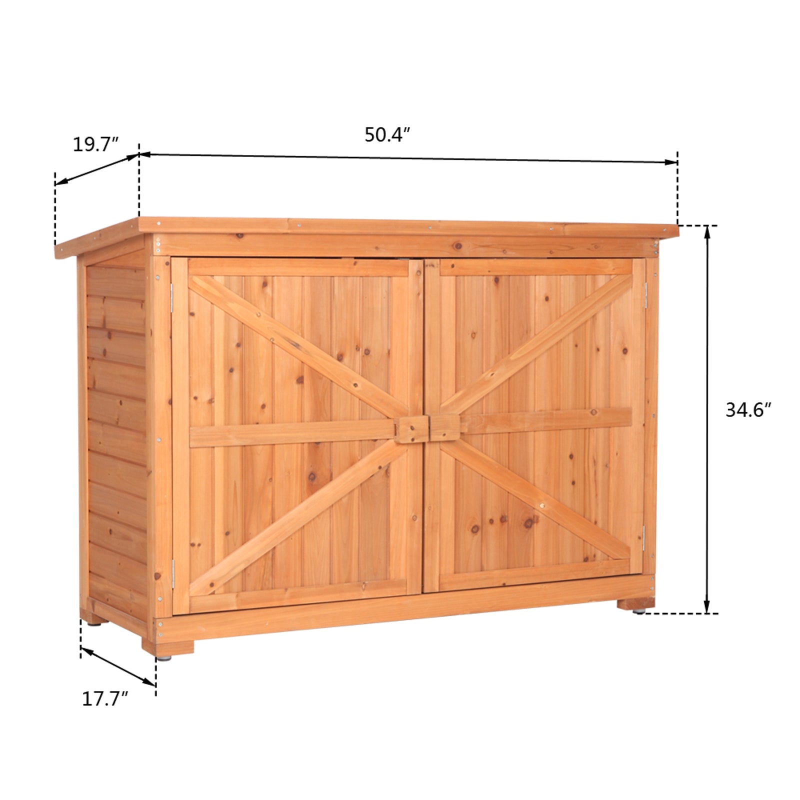 HAOYYE Double Doors Fir Wood Outdoor Storage Cabinet with Lock, Weatherproof Garden Shed Locker for Tools and Patio Supplies, Vertical Organizer Unit with Shelves for Backyard, Porch, or Balcony Use Orange Red