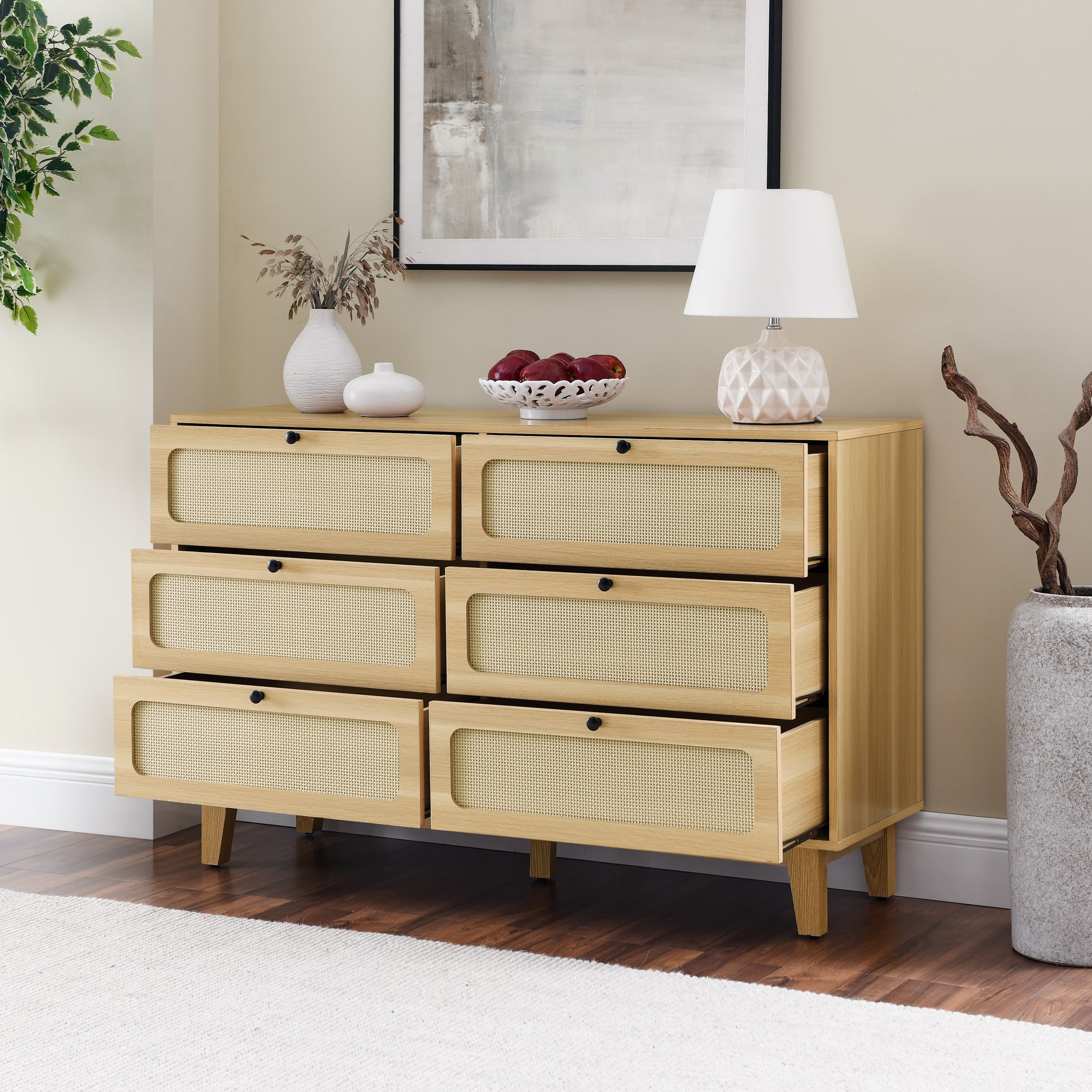 HAOYYE 6-Drawer Wooden Antique Dresser, Storage Cabinet for Bedroom, Living Room, and Corridor, Modern Design Drawer Cabinet with Sturdy Space-Saving Heavy Duty Construction, Ideal for Organizing Clothes and Essentials