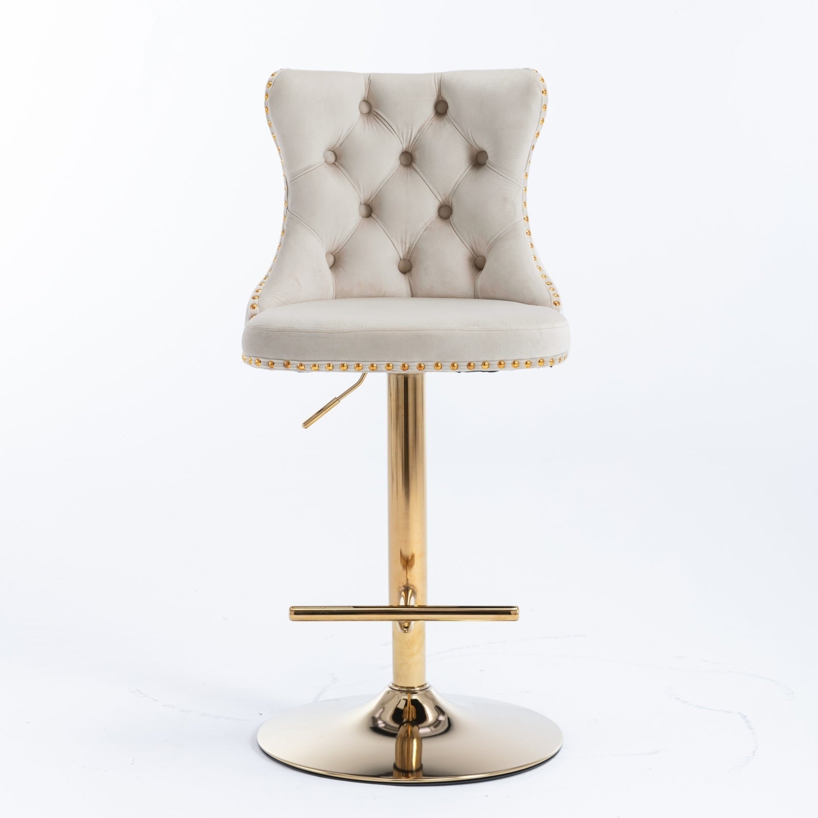 HAOYYE Golden Swivel Velvet Barstools Adjusatble Seat Height from 25-33 Inch,Modern Upholstered Bar Stools with Backs Comfortable Tufted for Home Pub and Kitchen Island,Beige,Set of 2 Sturdy