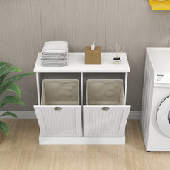 HAOYYE Two-Compartment Tilt-Out Laundry Sorter Cabinet-White Sturdy Space-Saving Heavy Duty Modern Design Easy Assembly Durable Stylish Home Furniture Versatile