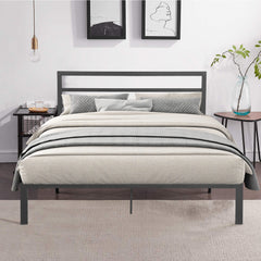 HAOYYE Queen Size Metal Bed Frame with Headboard Charcoal Grey Sturdy Space-Saving Heavy Duty Modern Design Easy Assembly Durable Stylish Home Furniture Versatile