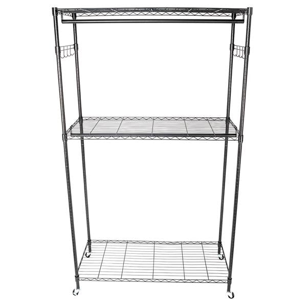 HAOYYE 2-Tier Rod Closet Organizer Garment Rack with Storage Shelf and Side Hooks, Portable Clothes Hanging Rack for Bedroom Entryway Apartment, Heavy Duty Metal Frame Wardrobe Organizer in Black