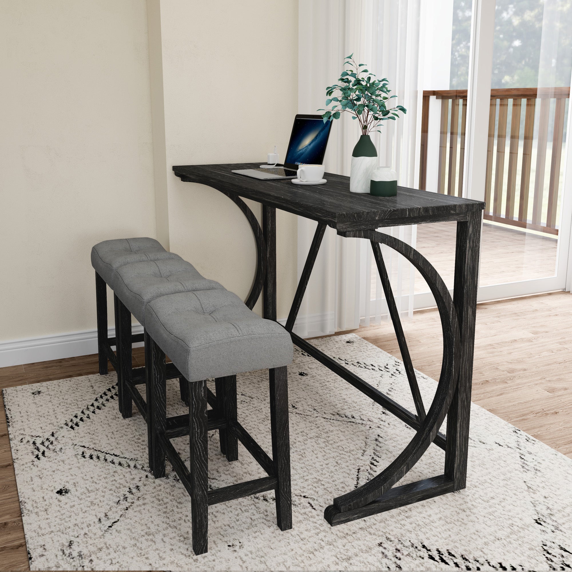 HAOYYE Bar Table Set with Power Outlet, Bar Table and Chairs Set, 4 Piece Dining Table Set, Industrial Breakfast Table Set, for Living Room, Dining Room, Game Room Sturdy Space-Saving Heavy Duty Adults