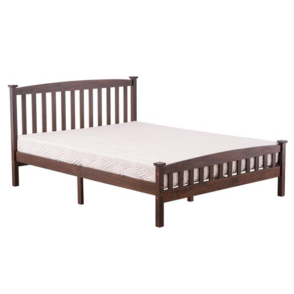HAOYYE Queen Platform Bed Frame with Vertical Slatted Headboard in Walnut Color, Modern Wood Bed Frame with Sturdy Construction, Elegant Style for Bedroom, Guest Room, Easy Assembly