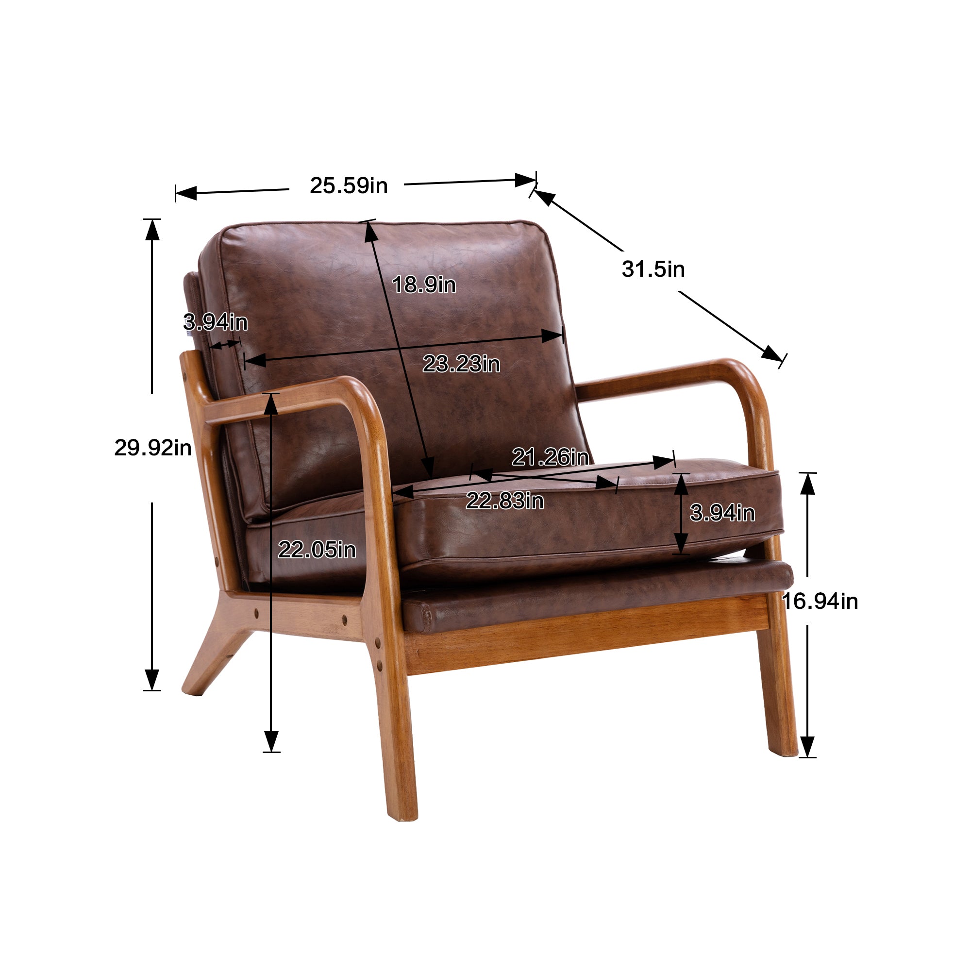 HAOYYE Mid Century Modern Accent Chair, Comfy Fabric Living Room Chairs with Solid Wood Frame, Lounge Reading Armchair, Easy Assembly (Brown PU) Sturdy Space-Saving Heavy Duty Modern Design