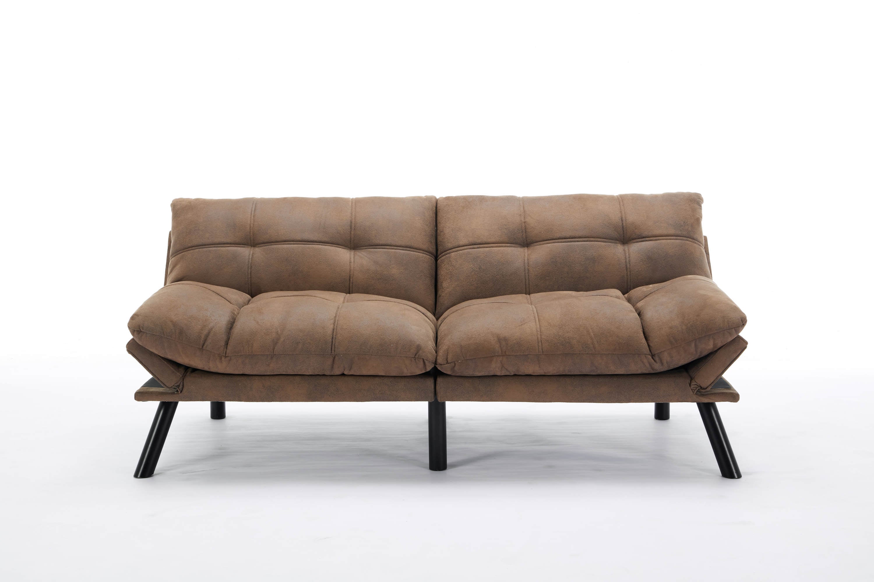 HAOYYE Leather Feel Brown Convertible Folding Sofa Bed, Sturdy Space-Saving Heavy Duty Modern Design for Adults Dorm Room Easy Assembly Bedroom Furniture