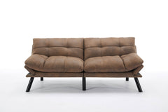 HAOYYE Leather Feel Brown Convertible Folding Sofa Bed, Sturdy Space-Saving Heavy Duty Modern Design for Adults Dorm Room Easy Assembly Bedroom Furniture